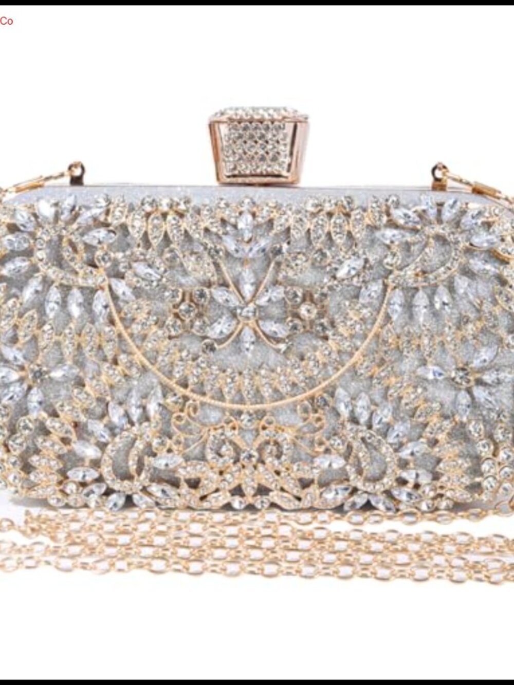 Rhinestone Floral Evening Bag Chain Crossbody Handbag Satin Lining
